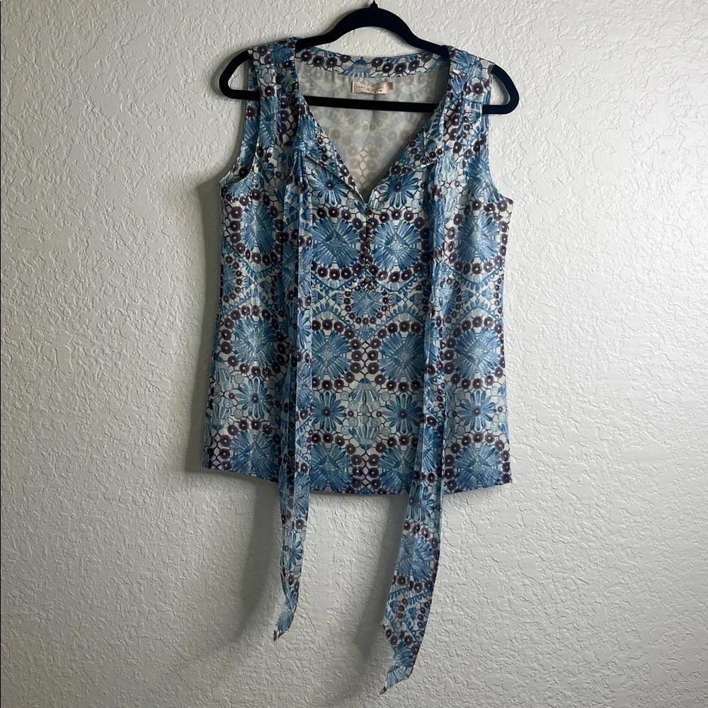 Tory Burch Metallic Silk Blend Top in Bahama Castillo Print Sz 6